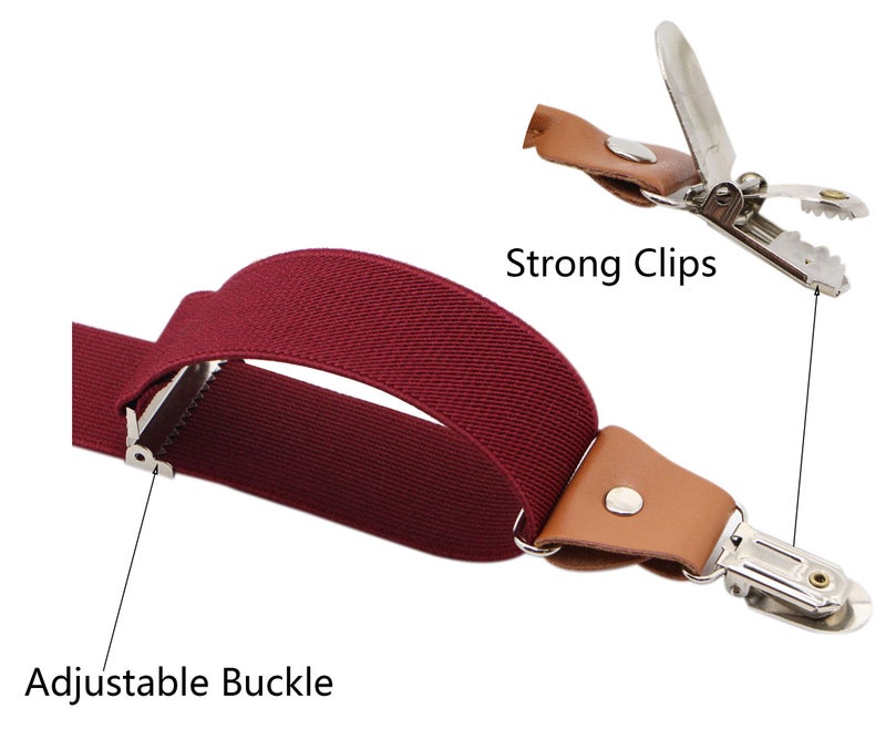 Timiot Menâ€™s Y-Back 4 Metal Clip Elastic Wide Suspenders Perfect For Both Casual&Formal (Burgundy) - Image 3